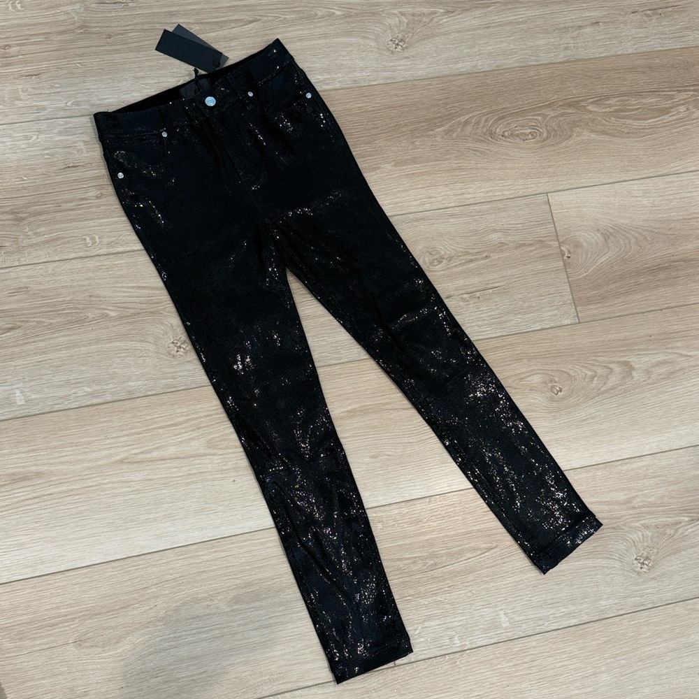 RTA Leather Black Sequin Sparkle Skinny Pants